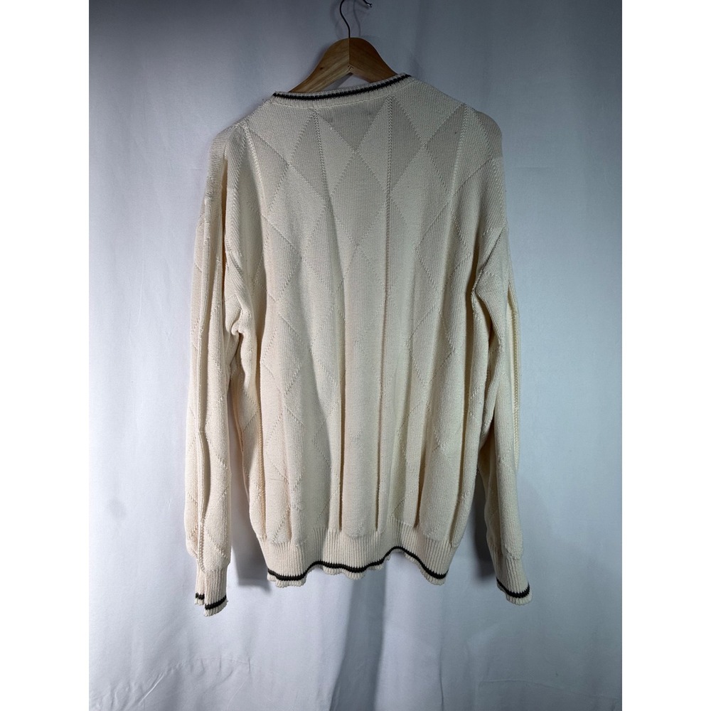 Vintage Carmel Golf Sweater Mens Large Cream White Cotton Knit Diamond Pattern L - Picture 10 of 10